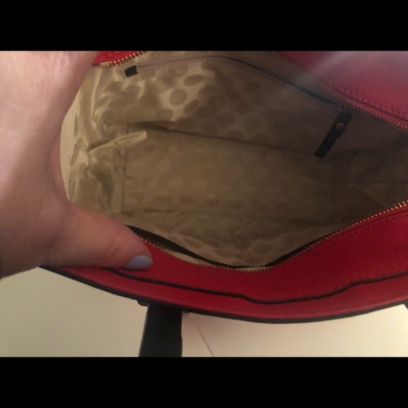 Kate Spade small red,cream,black satchel w/strap - Picture 7 of 8